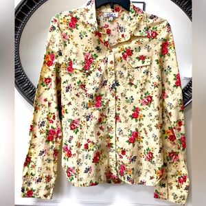Yellow Floral Snap Front 100% Cotton Blouse